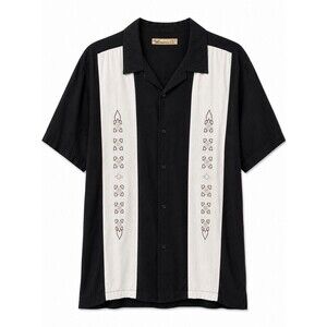 The Havanera Co Shirt Men's 2XL Black Colorblock Button Embroidered Short Sleeve